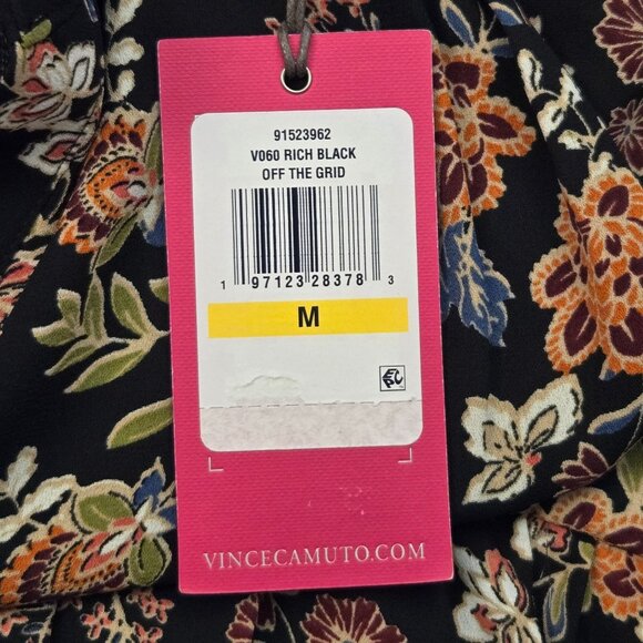 Vince Camuto Floral Print Babydoll Mini Dress M Black Multi Ruffle Fall Boho NWT - Picture 11 of 12
